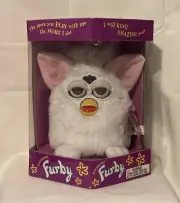 FURBY 1998 1st Edition Snowball White Pink Ears Brown Eyes Vtg MIB VHTF Box Good