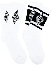 Borussia Mönchengladbach Sports Socks Pack of 2 | Official Fan Item Foal Shop | with Woven Diamond Pattern of the VfL | Gladbach Socks in 3 Sizes, black/white, Large