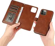 GoshukunTech for iPhone 14 Pro Max Case,for iPhone 14 Pro Max Phone Cover[2 in 1 Wallet Leather Case] Detachable Magnetic Flip Cover with Card Slots,Wrist Strap-Brown