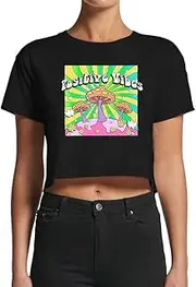 [Smartprints] Women's Positive Vibes Mushrooms Crop Top -Image by Shutterstock