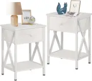 Nightstands Set, Modern Bedside End Tables, w/ Drawer & Storage Shelf, Bedroom