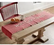 Mud Pie Red Frayed Washed Canvas Appliquéd HOLIDAY CHEER Christmas Table Runner