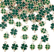 [DICOSMETIC] 100Pcs 2 Styles Four Leaf Clover Charms Bulk Small Shamrock Charm St. Patrick's Day Charm Green Alloy Enamel Charms Mini Lucky Leaf Pendants for Necklace Jewelry Making DIY Crafts