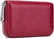 [ALIBAG] Flat Wallet Men Card Holder 100% Genuine Leather Business Card Holder Women ID/Credit Card Holder 24 Bits Card Zipper Coin Purse /941 (Color : Wine Red)