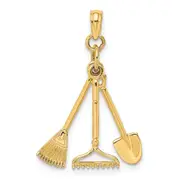 14K Yellow Gold 3-D Moveable Garden Tool Collection Charm