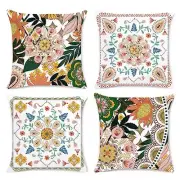 Boho Floral Throw Pillow Covers 16x16 Set of 4 Bohemian Decorative Throw