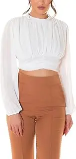 [Koucla] Cocktail Turtle Neck Crop Blouse Top with Chiffon Sleeves
