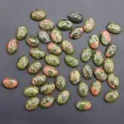 100pcs Natural Unakite Stone 10x14mm Oval Cab Cabochon for DIY Jewelry Making