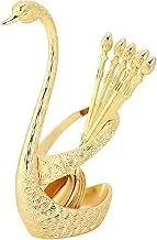 ZenithAur Coffee Spoon Set, 8 Piece Stainless Steel Dessert Spoons with Unique Swan Base Holder, Ideal for Stirring Cappuccino and Serving Cake Soup (Gold)