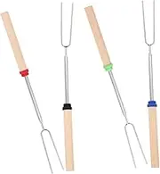 Cabilock 4pcs Stainless Steel Fondue Forks with Wooden Handles Extendable Skewers for Chocolate Cheese Fruits Ice for BBQ Camping and Parties