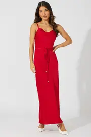 Red Maxi Dress Cowl Neck Satin - Size 16, Women's Maxi Dress