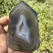215g Natural agate geode obelisk quartz crystal tower healing