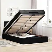 vidaxl Ottoman Bed with Mattress - King Single Black Fabric - LED