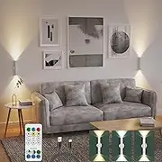 Battery Operated Wall Sconce Set of Two, Rechargeable Wall Lights with Motion Sensor, Remote Control, Dimmable Metal Magnetic Wall Lamp for Decor, Bedroom, Night Light (White, 2 Pcs)