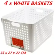 4 x Plastic Storage Baskets Handle Organizer Aerated Bin Laundry Toy 35x27x22cm