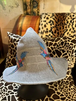 Witch’s Hat Handmade in the USA Custom Crocheted Wool Gray with Phoenix Rising