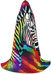 VPPUR Colorful Rainbow Zebra Print Unisex Hooded Cloak For Carnival Theme Party Decorations Witch Costume Cosplay