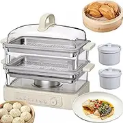 Electric Food Steamer, 1500W Multi-Cooker Food Steamer, 12H Long-Term Appointment, with 2-Tier Digital Steamers, 6 Modes Fast Heating, with Boil Dry Protection, for Veggies, Meats, Rice