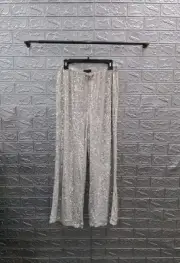 New Ann Taylor The Wide Leg Pant In Sequin Silver Park Sz 12