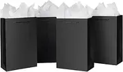 10 Pcs Luxury Black Gift Bags With Tissue Paper for Men, Groomsmen Proposal 20x10x28cm Kraft Paper Bags With Handles Bulk