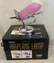 Vintage Carlisle Classic Airplane Table Lamp Chrome w/frosted Pink Glass NIB