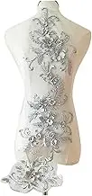 Flower Lace Applique 3D Beaded Motif Brida Wedding Dress Patches Sticker for Sewing Grey