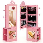 Costway 3-in-1 Jewelry Cabinet Armoire w/Full Length Mirror Pink