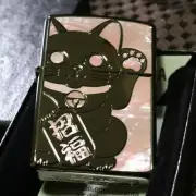 Lucky Cat Shell Inlay Black Pink Lighter Regular Japan Zippo Oil Lighter