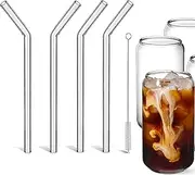 9 Inch 10mm Reusable Glass Straws Shatter Resistant Bent - Borosilicate Clear Glass Drinking Straws for Smoothies, Juice, Hot & Cold Beverages - Eco Friendly, BPA Free, Durable