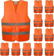 VOCHIC Safety Vests 12 Pack with Pockets - Reflective High Visibility, Hi Vis Silver Strip, Men Women, Work, Construction