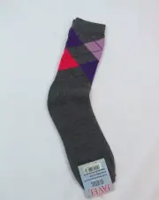 Womens Argyle Fashion gray Crew Socks size 9-11 Lavender Red Purple pattern Y