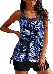 [BISHUIPO] Two Piece Swimsuits for Women Dot Printed Tank Top with Boyshorts Bathing Suits Plus Size Leopard