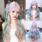 Iridescent Long Body Wave Wigs Air Bangs Lolita Cosplay Wigs for Women