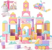 110 PCS Wooden Building Blocks Set - Construction Stacking Toy with Storage Bag