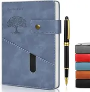 A5 Hardcover Vegan Leather with Divider, Hardcover Notebook with Pocket, Ruled Note Book Office School Supplies with Pen, Office, Business Trips, for Men Women (Blue)