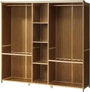 OIKITURE Open Wardrobe Cabinet, Bamboo Wardrobe Closet with Hanging Rail, Wardrobe with Cube Storage and Rack Shelving, Clothes Rack for Bedroom, Living Room, Easy to Assemble, 170x41x162 cm
