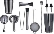 Fdit Stainless Steel Cocktail Shaker Set, Set Contains Shaker, Jiggers, Muddler, Mixing Spoon, Ice Strainers, Liquor Pluggers, Spoon Strainer, Ice Tong, 11 Pcs Cocktail Shaker Kit