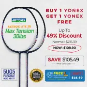 2x Astrox Lite 21i (Black) 5UG5 Badminton Racket - Ideal For Speed Attack Player