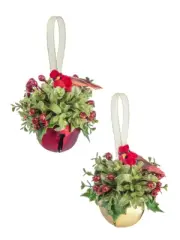 Set of 2 Kissing Krystals CARDINAL SLEIGH BELL Mistletoe Ornaments, by Ganz