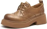 [Beau Today] Women’s Platform Oxfords, Chunky Leather Oxford Brogue Shoes for Women, Comfortable Business Casual Non Slip Round Toe Lace-Up Ladies Dress Shoes