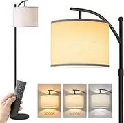 Fohouse Dimmable Floor Lamps for Living Room with 3 Color Temperatures, Standing Lamp Tall with Adjustable Linen Shade, Tall Lamps for Living Room Bedroom Office Classroom Dorm Room, 9W Bulb Included
