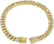 Cuban Link Dog Collar 17.7'' Cuban Link Chain for Dogs Alloy Diamond Gold Chain for Dogs Bling Collar Dog Jewelry for Cats Puppy Gifts for