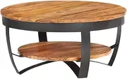 Industrial Style Coffee Table Solid Acacia Wood Rustic End Table with a Shelf for Living Room, Apartment, Reception Room