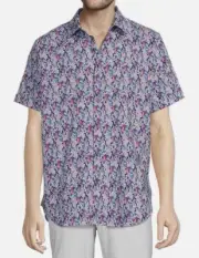 Robert Graham Men's Short Sleeve Butcher Linen Shirt Blend Small NEW