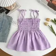 Tie Shoulder Plain Shirred Peplum Camisole Top Purple - One Size