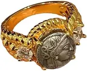 [DYFUHO] Myth Goddess Athena Coin Ring,Greek Myth Goddess Dainty Cubic Zirconia Ring,Open Ring