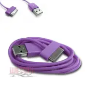 100X 10FT 30-PIN USB DATA POWER CHARGER PURPLE CABLE IPHONE 4S 4 IPOD NANO IPAD