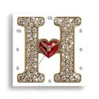 3dRose, Glam Image Of Diamonds Red Heart Monogram Initial H, Wall Clock