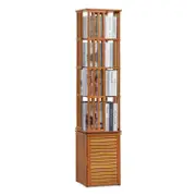 Bamboo 6 Tiers Open Bookcase with Door, Spinning Bookshelf Display Rack for Home
