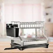 2 Tier Dish Drying Rack Sink Shelf with Knife Slots Adjustable Spout Dish